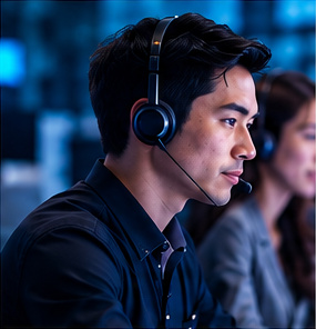 Customer support professionals working together in a modern office